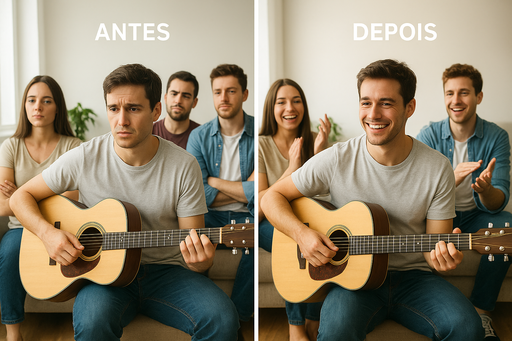 Antes e Depois tocando violão